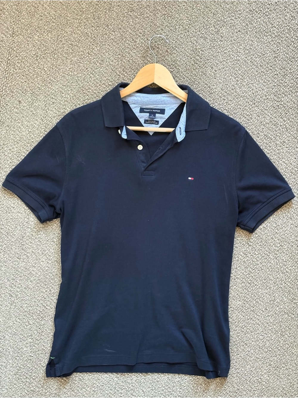Tommy Hilfiger Men's Dark Blue Polo with Contrast Collar